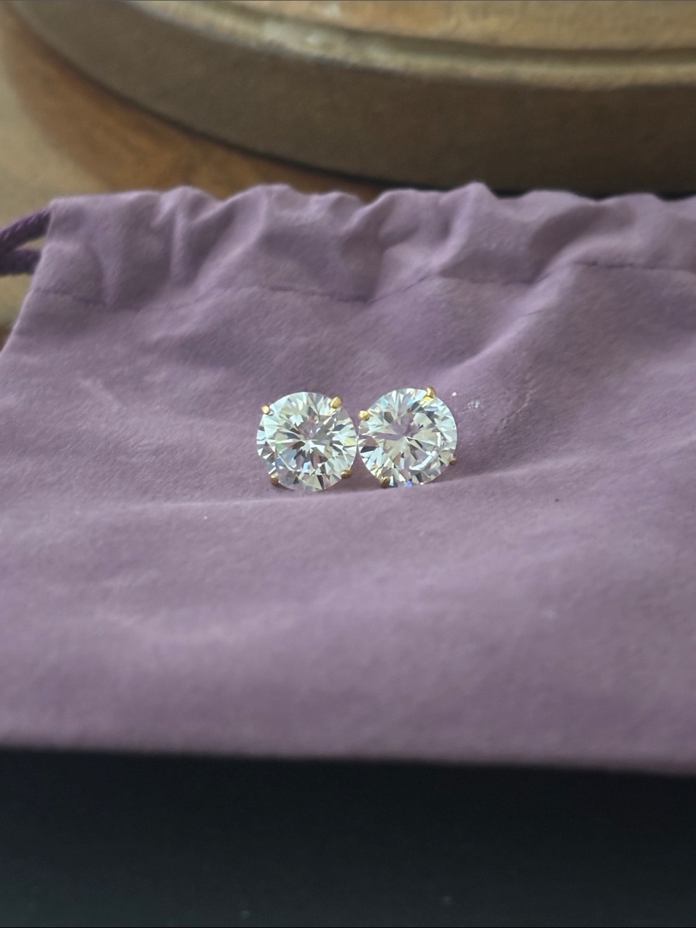 Round Clear CZ Stud Earrings in Gold Prong - Timeless Sparkle